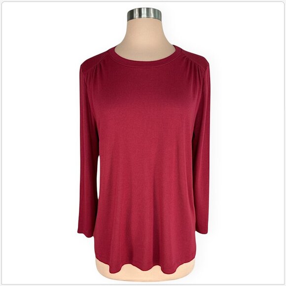Michael Stars Shelby Red 3/4 Sleeve Knit Top Ultra Rib Ruched Shoulder NWT New S - Picture 5 of 7
